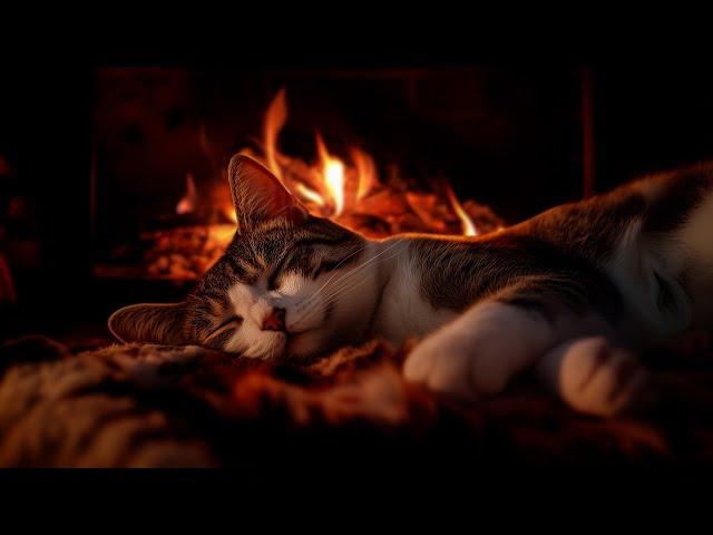 Purring Cat and Burning Fireplace | ASMR Video for Your Sound Sleep