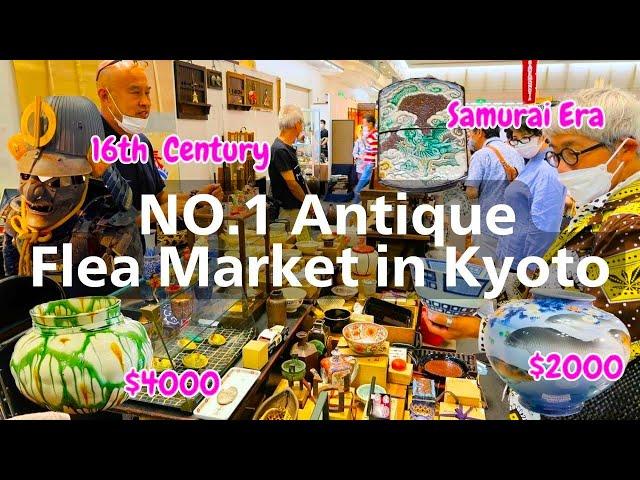 Super Expensive Antique Flea Market in Kyoto Japan, Japanese Antiques, Katana, Kimono, Pottery