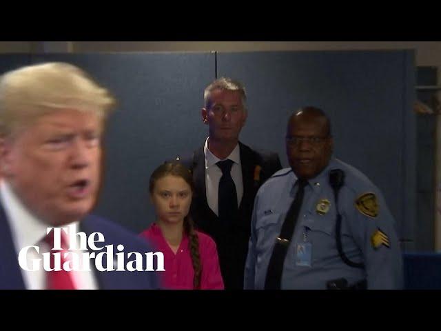 Greta Thunberg stares down Donald Trump as he arrives for UN climate summit