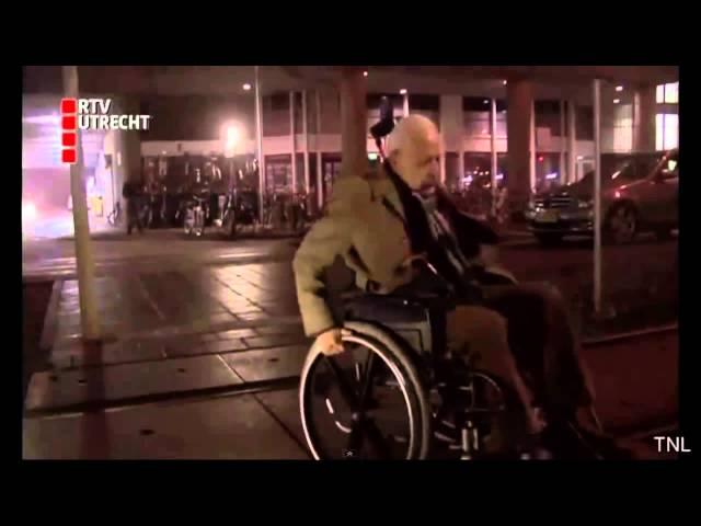 Old man falling on wheelchair