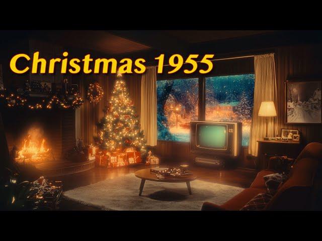 Christmas 1955 | Vintage Ambience, Fireplace Sounds, Classic Christmas Movies on TV