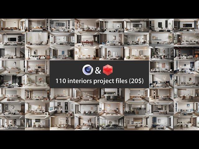 Cinema 4D Project Files - 110 SCENE Room Interior Design C4D & REDSHIFT