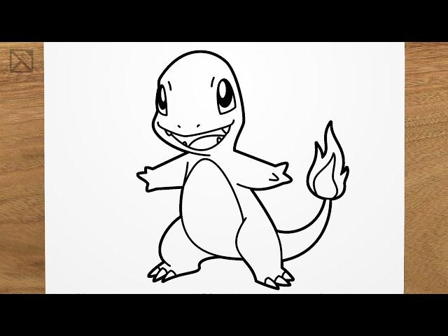 How to draw CHARMANDER (Pokémon) step by step, EASY