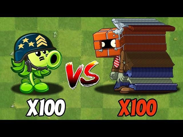 PVZ 2 - Every 100 Plants Level 1 vs 100 Brickhead Zombies - Who Will Win?