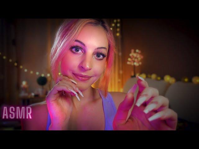 ASMR LONG NAILS FACE SCRATCHING-TOUCHING WITH INAUDIBLE EAR TO EAR (clicky) (breathy) (relaxing) 
