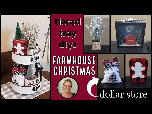 Farmhouse Christmas Tiered Tray DIYS~Dollar Tree Christmas DIYS~Tiered Tray Christmas Decor