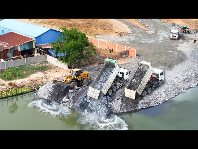 Wonderful Extreme Action Equipment Skill Driver , Wheel Loader Moving Rock to Water Making Long Road