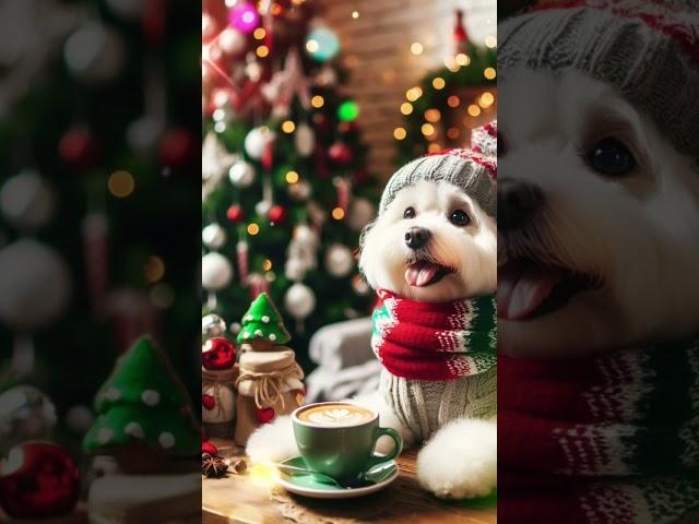 Christmas cute Dog, Christmas Ambience Yule Log, Santa Dog