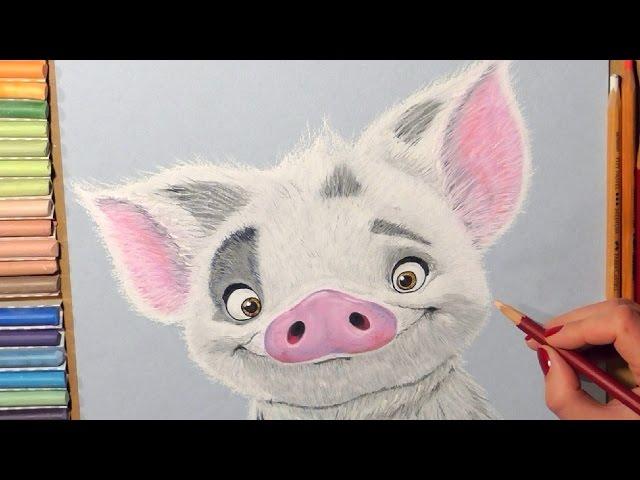 Drawing Pua Pig from Moana. Soft Pastel.