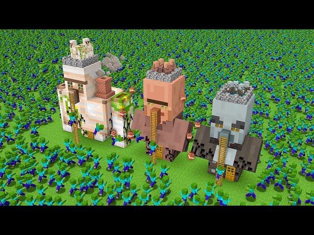 Uncovering the Secret Head Stairs: Iron Golem vs Villager vs Pillager Battle! Zombie Apocalypse!