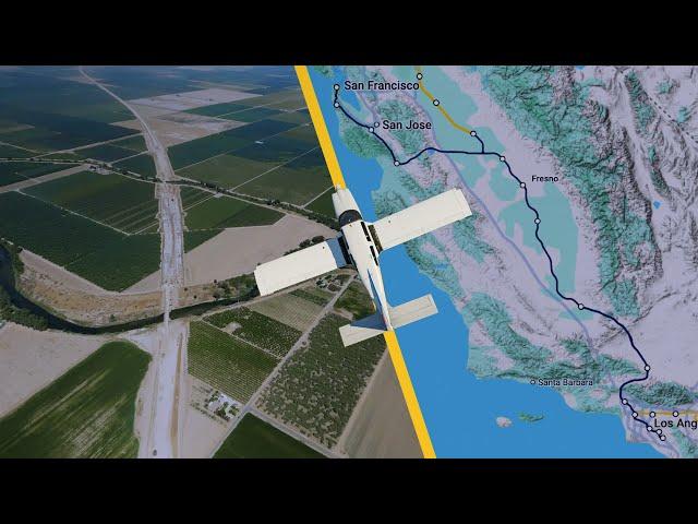 Flying an airplane over the California High Speed Rail route