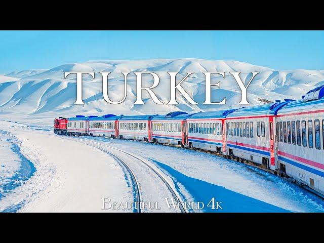 Turkey 4K - Journey on the Scenic Winter Train Through Snowy Landscapes - Calming Piano Music