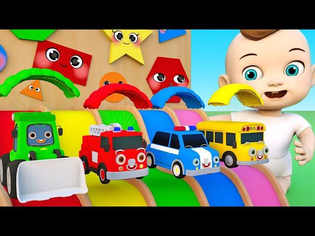 Wheel on the bus - baby song with parachute vehicles and fire trucks - Nursery Rhymes & Kids Songs