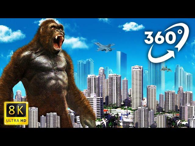 360 video - VR Roller Coaster with King Kong in Town | Giant Gorilla Attack | 4K / 8K