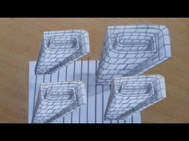 How to draw cubic bricks wall on line papers. #bricks_wall.