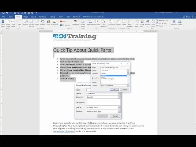 How to create Word Quick Parts feature by Donna Gilliland