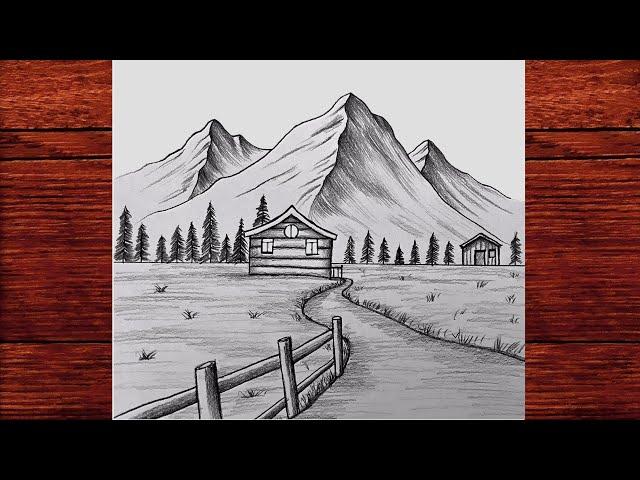 Karakalem Manzara Resmi Çizimi Yapmak - Kolay Karakalem Çizimleri - How to draw a Landscape Easy