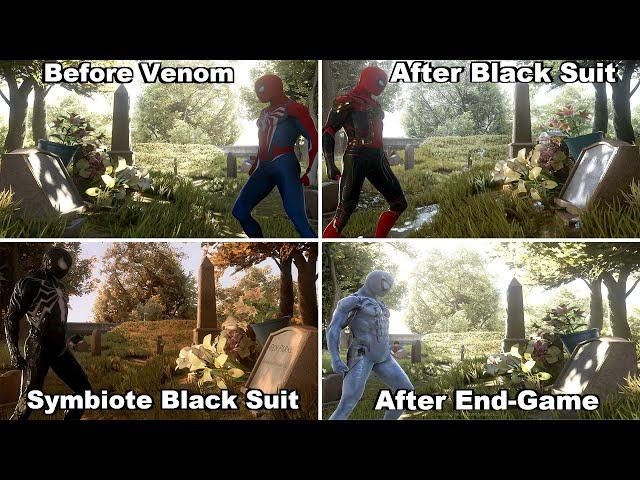 Peter Black Suit Visiting Aunt May Grave All Different Dialogues - Spider-Man 2 PS5 (2023) 4K 60FPS