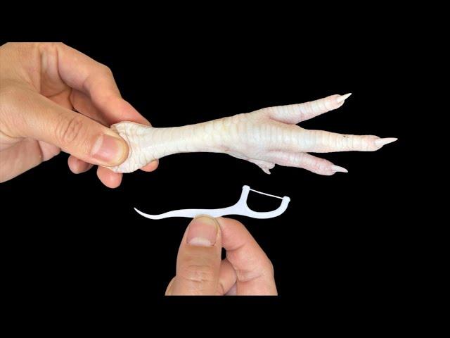 Debone Chicken Feet in 10 Seconds with Just a Toothstring 鶏の爪を10秒で骨抜き！歯の糸で簡単に！닭발 뼈 발라내기 10초!