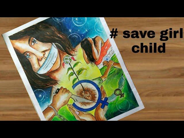 "Don't kill me Maa"- save girl child painting with easy steps..