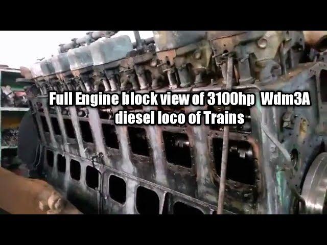 Full engine block view of 3100hp Alco conventional diesel engine of trains