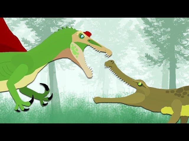 Dinosaurs cartoons battles: Spinosaurus vs Sarcosuchus | DinoMania