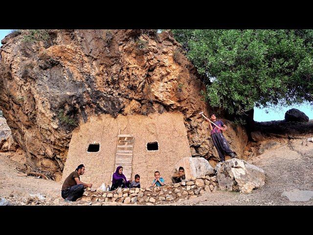 Construction of a nomadic hut by breaking a big stone