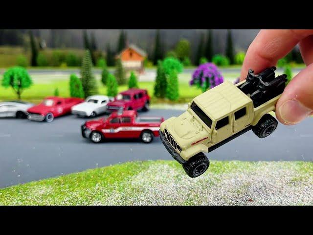 Vintage and Modern Diecast Cars Displayed in Miniature Diorama