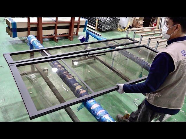 Process of Making Glass Partition Door. House Door Mass Production Plant