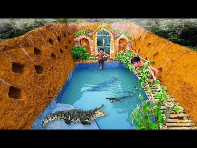 Build Swiming Pool Crocodile Around The Secret Underground House