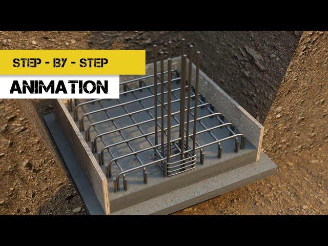 Edge Column - Isolated Footing Reinforcement  (step by step construction animation)