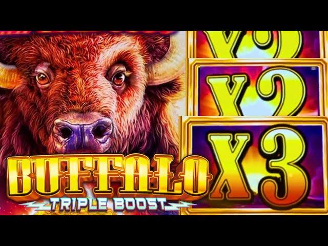 BIG WIN! TRIPLE SUNSETS!!  BUFFALO TRIPLE BOOST Slot Machine (ARISTOCRAT GAMING)