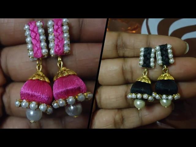 How to make silk thread earrings at home pearl earrings.