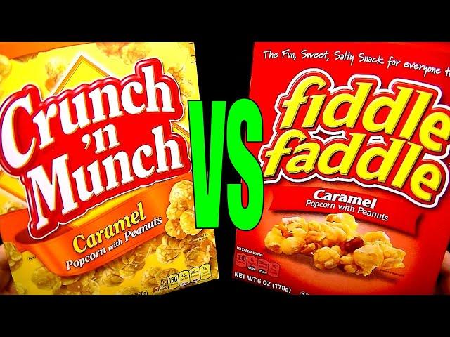 Crunch n Munch vs Fiddle Faddle Caramel Popcorn with Peanuts, FoodFights Taste and Review Challenge