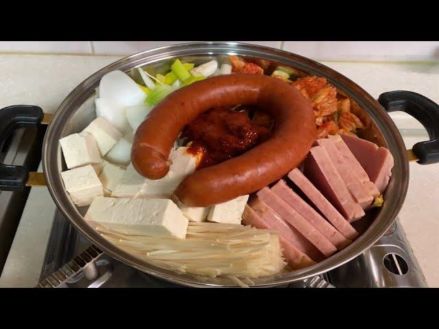 Seyoung korean Budae Jjigae(Spicy Sausage Stew) Reality Mukbang