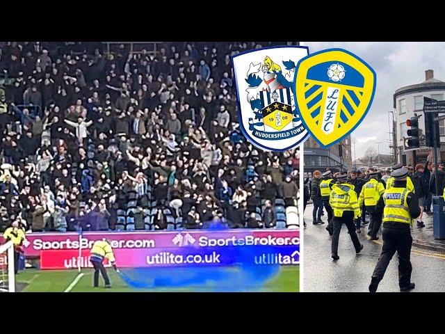 TROUBLE FLARES AT HUDDERSFIELD 1-1 LEEDS:PUNCHES,PYRO,PASSION & POLICE