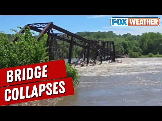 Train Bridge In North Sioux City, SD Over Big Sioux River Collapses With The Flooding