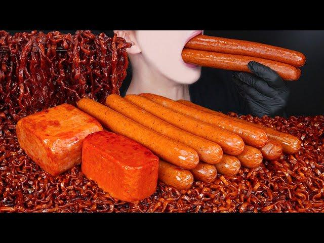 ASMR SPICY SAUSAGE SPAM BLACK BEAN NOODLES CHEESY COOKING MUKBANG 소세지 먹방ソーセージ 咀嚼音Sosis EATING SOUNDS