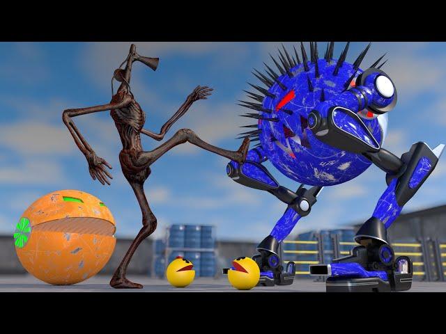 Robot Pacman & Siren Head vs Walking Spiny Robot Monster