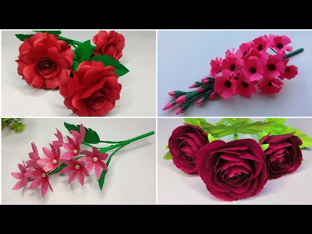 Paper Flowers || 4 Different and Beautiful Paper Flowers for Room Decoration || DIY crafts