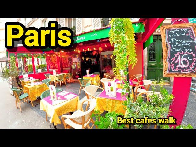 Paris France  Street Walk Paris Cafes Walk A Walk with Aziz 24 ️