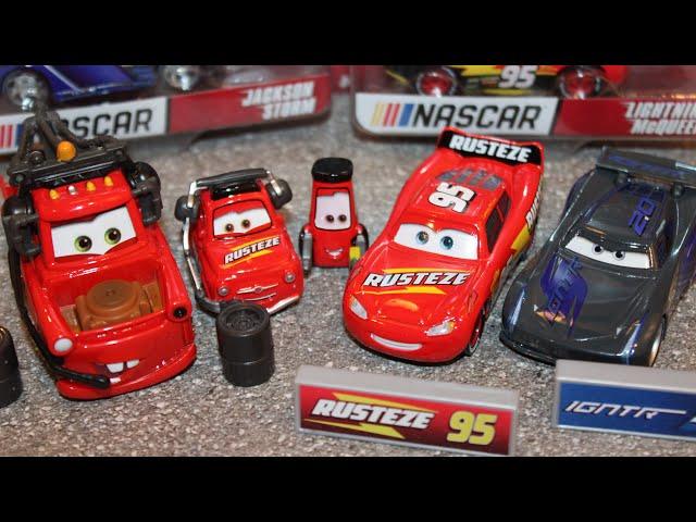 Mattel Disney Cars 2021 NASCAR Lightning McQueen, Jackson Storm, Chief Mater, Pit Crew Luigi & Guido