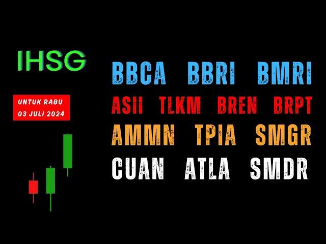 Analisa Saham 03 Juli 2024, IHSG BBCA BBRI BMRI ASII TLKM BREN BRPT AMMN TPIA SMGR CUAN SMDR