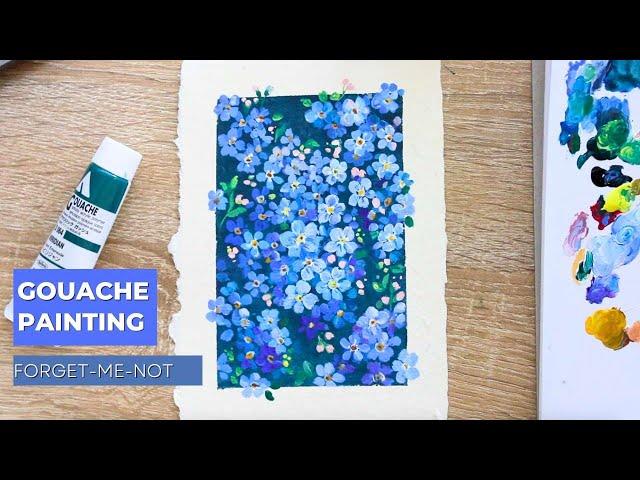 Simple Forget me not flowers painting  with Holbein gouache 