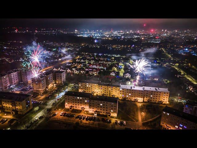 Sylwester z drona sztuczne ognie Słupsk 4K