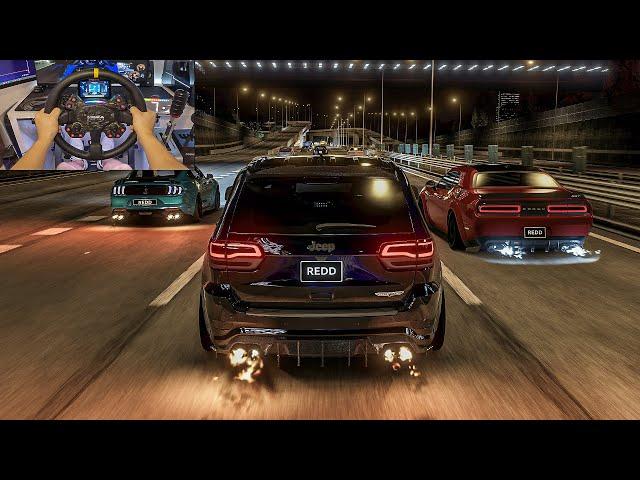 1113HP Jeep Trackhawk Vs Challenger SRT Demon Vs Shelby GT500 Racing! - Assetto Corsa | Moza R9 + VR