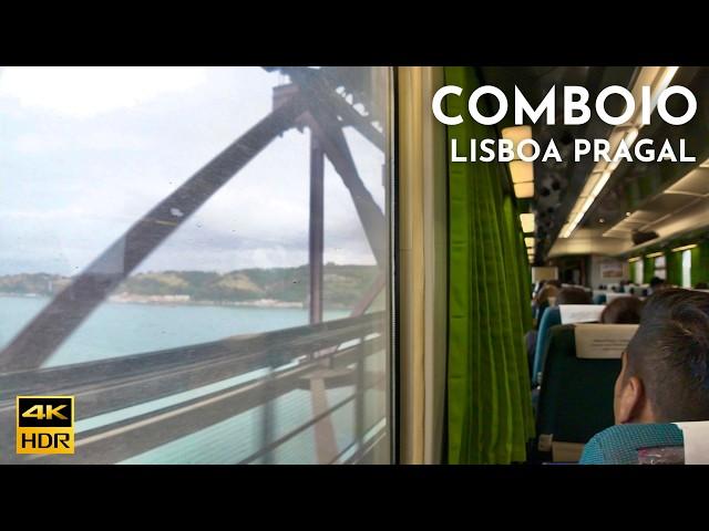 Lisbon train to Pragal, Ponte 25 de Abril viagem de comboio 4K HDR