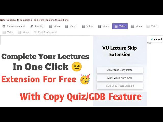 VULMS Lecture Skip Extension | Firewall Bypass Vu | VU Quiz GDB Copy Paste Extension #vulms