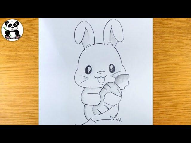 Cute rabbit with carrot | bunny drawing ​⁠@TaposhiartsAcademy
