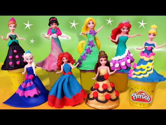 PLAY DOH Sparkle dresses 8 Disney Princess Magiclip dolls Elsa Anna Glitter Glider Ariel Rapunzel